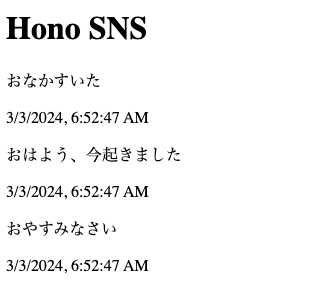 投稿一覧が表示されている画面